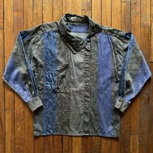 Vtg 80s Laurel Escada Asymetric Collar Tunic Blouse‎ Women 40 Multicolor Floral